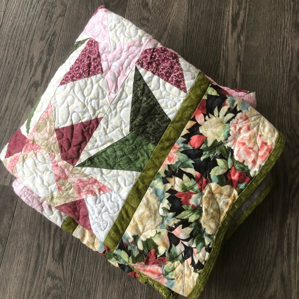 Handmade Floral Star Patchwork Quilt | Size 47”x 58”